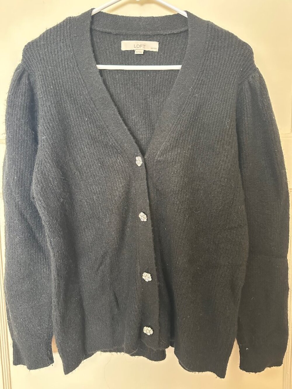LOFT Black Cardigan with Rhinestone Buttons Extra-Large Petite (XLP)